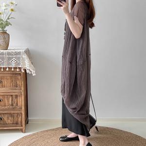 Short Sleeves Silky Sheer Cocoon Dress with Camisole