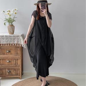 Short Sleeves Silky Sheer Cocoon Dress with Camisole