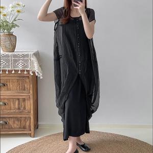 Short Sleeves Silky Sheer Cocoon Dress with Camisole