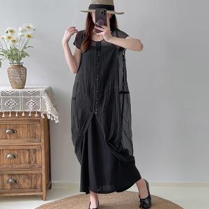 Short Sleeves Silky Sheer Cocoon Dress with Camisole