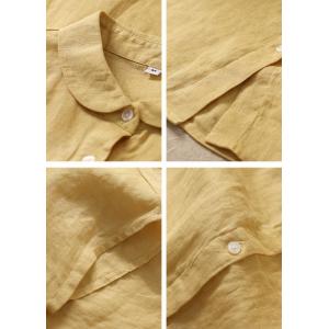 Pastel Colors Linen Short Blouse Peter Pan Collar Flax Clothing
