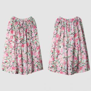 Pink Roses Ramie A-Line Skirt Ramie Flowing Maxi Skirt