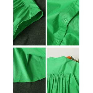 Single-Breasted Cotton Green Dress Korean Tied Shift Dress