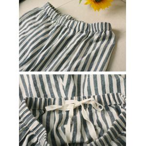 Gray Vertical Striped Shorts Cotton Linen Wide Leg Shorts