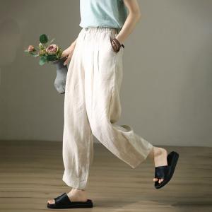 Cozy Breathable Linen Trousers Straight Legs Loose Pants