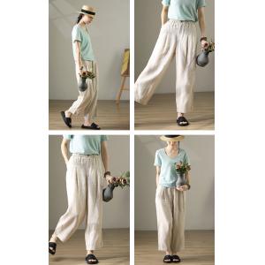 Cozy Breathable Linen Trousers Straight Legs Loose Pants