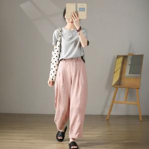 Cozy Breathable Linen Trousers Straight Legs Loose Pants