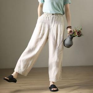 Cozy Breathable Linen Trousers Straight Legs Loose Pants