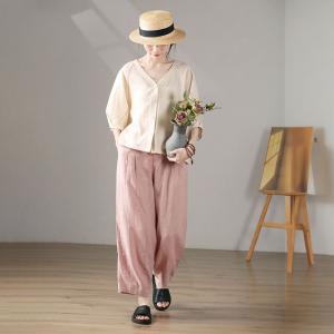 Cozy Breathable Linen Trousers Straight Legs Loose Pants