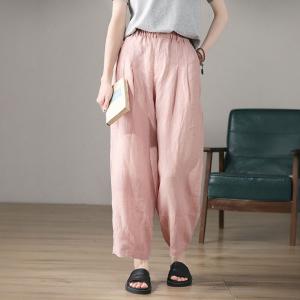 Cozy Breathable Linen Trousers Straight Legs Loose Pants