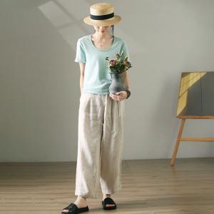 Cozy Breathable Linen Trousers Straight Legs Loose Pants