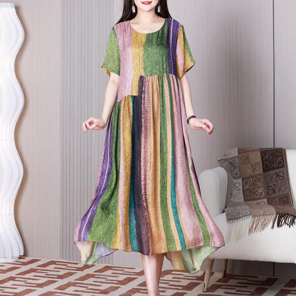 Crew Neck Colorful Resort Dress High Waist Summer Shift Dress