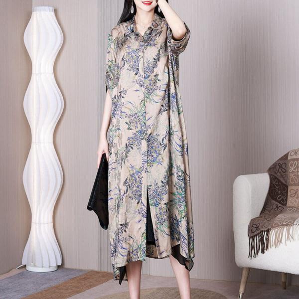 Bamboo Patterned Shirt Dress Silky Senior Cardigan