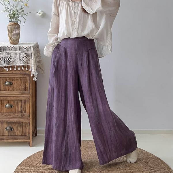 High Rise Floor-Length Pants Linen Palazzo Pants for Women in