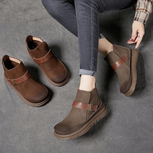 Buckle Strap Low Heels Ankle Boots British Chelsea Boots