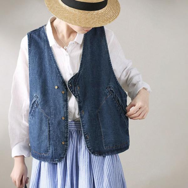 Oversized V-Neck Denim Jean Vest 90s Denim Waistcoat