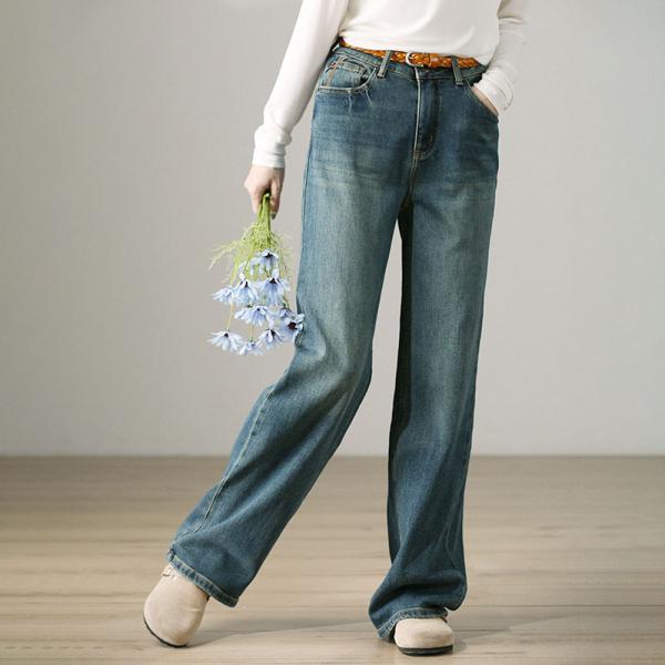 90s Fashion Floor-Length Jeans Ladies Stone Wash Jeans