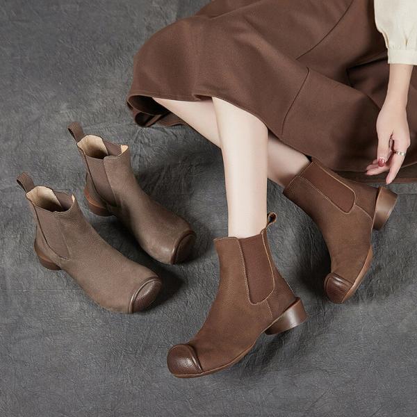 Round Heels Designer Chelsea Boots Elastic Leather Boots