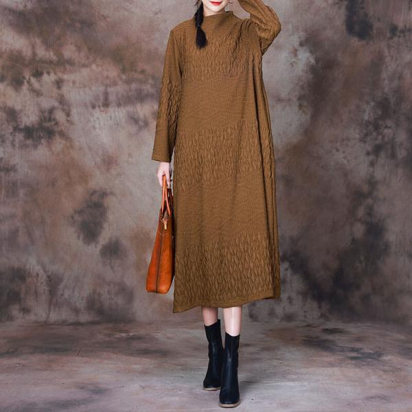 Monochrome Style Loose Fisherman Sweater Dress with Mock Neck