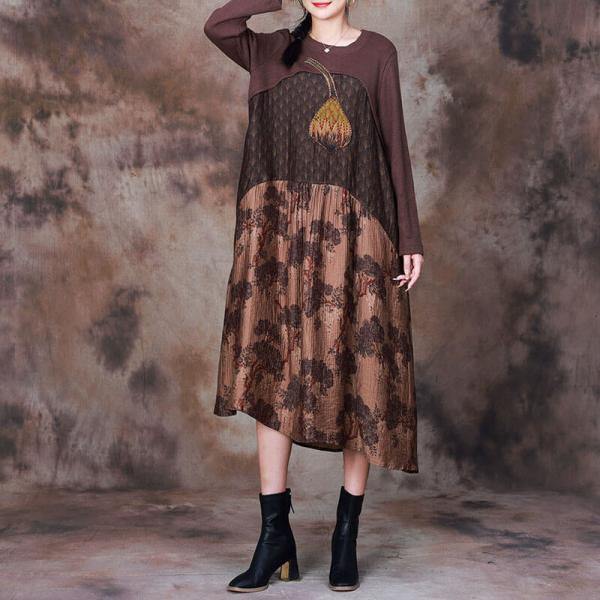Stereo Applique Coffee Sweater Dress Tree Patterned Dress