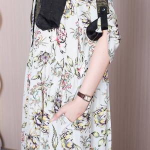 Black Chest Pocket Floral Shirt Dress Loose White Henley Dress