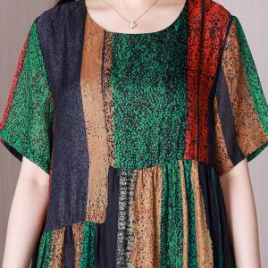 Crew Neck Colorful Resort Dress High Waist Summer Shift Dress