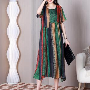 Crew Neck Colorful Resort Dress High Waist Summer Shift Dress