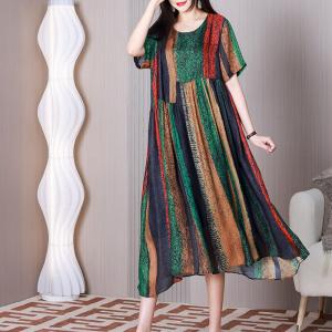 Crew Neck Colorful Resort Dress High Waist Summer Shift Dress