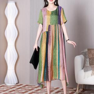 Crew Neck Colorful Resort Dress High Waist Summer Shift Dress