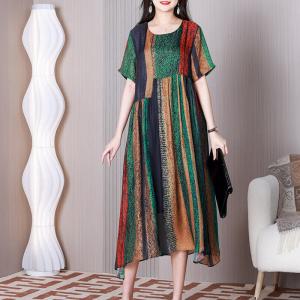 Crew Neck Colorful Resort Dress High Waist Summer Shift Dress