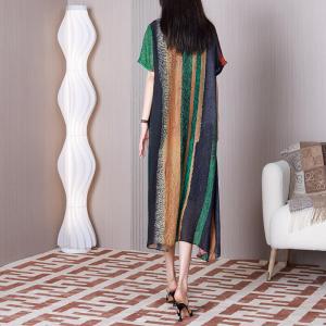 Crew Neck Colorful Resort Dress High Waist Summer Shift Dress