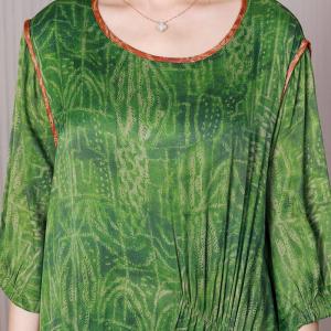 Half Sleeves Maxi Pleated Dress Silk Satin Boho Dress
