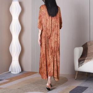 Half Sleeves Maxi Pleated Dress Silk Satin Boho Dress