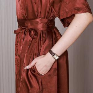 High Waist Jacquard Dress Elegant Silk Belted Dress