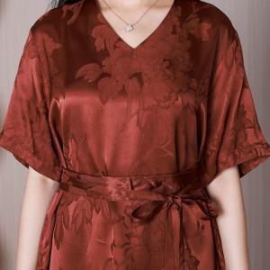 High Waist Jacquard Dress Elegant Silk Belted Dress