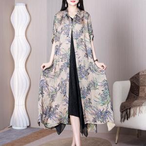 Bamboo Patterned Shirt Dress Silky Senior Cardigan