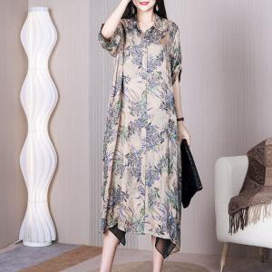 Bamboo Patterned Shirt Dress Silky Senior Cardigan