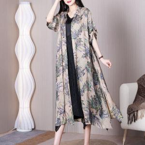 Bamboo Patterned Shirt Dress Silky Senior Cardigan