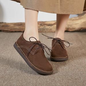 Lace Up Round Toe Loafers Ladies Leather Handmade Footwear