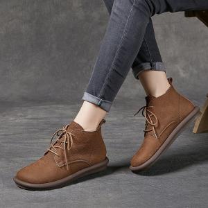 Autumn Tied Martin Boots Womens Soft Leather Booties
