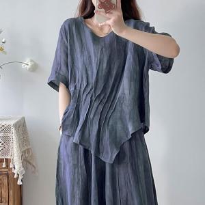 Easy Chic Pleated Blouse Linen Plain Designer T-Shirt