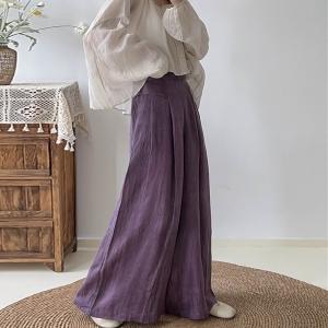 High Rise Floor-Length Pants Linen Palazzo Pants for Women