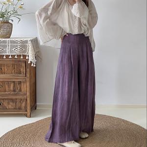 High Rise Floor-Length Pants Linen Palazzo Pants for Women