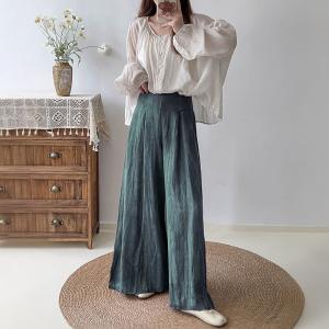 High Rise Floor-Length Pants Linen Palazzo Pants for Women