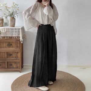 High Rise Floor-Length Pants Linen Palazzo Pants for Women