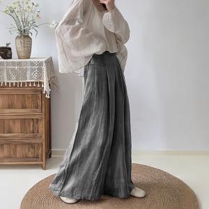 High Rise Floor-Length Pants Linen Palazzo Pants for Women