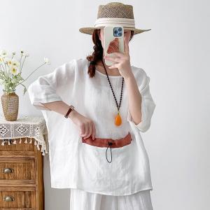 Oversized Linen Minimalist Blouse with Wide Leg Cropped Pants