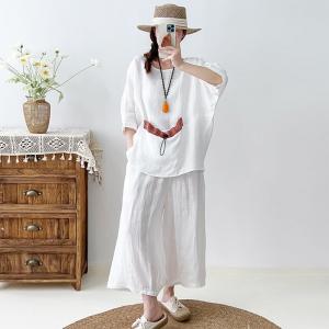 Oversized Linen Minimalist Blouse with Wide Leg Cropped Pants