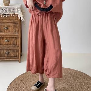 Oversized Linen Minimalist Blouse with Wide Leg Cropped Pants
