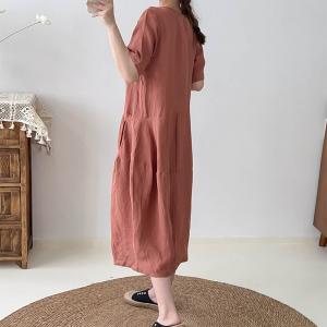 Simple Linen Henley Dress Loose Cocoon Dress